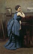 Jean-Baptiste Corot Blue skirt woman oil